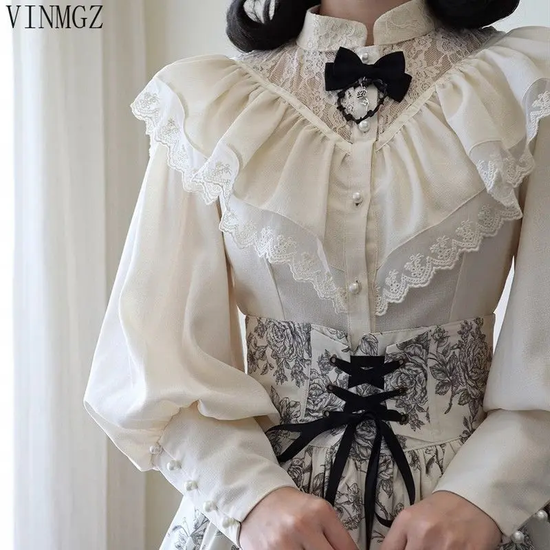 

Sketch Wild Rose Lolita Edward Shirt Vintage Court Stand-Up Collar Top blusas femininas com women shirt
