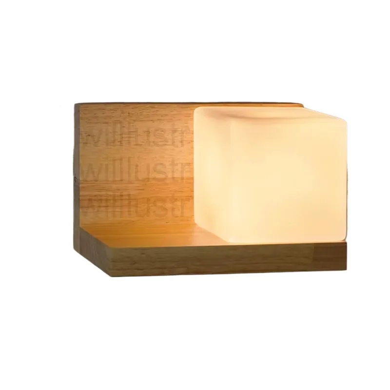 

Willlustr Cubi Wall sconce glass Lamp wood shelf cubic Modern light hotel restaurant doorway porch vanity lighting novelty