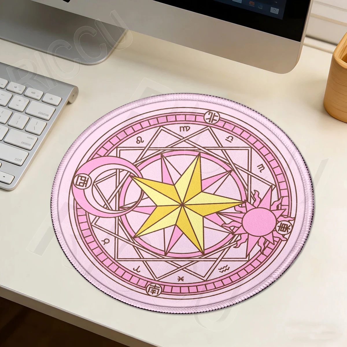 Pink Anime Sakura Card Round Mousepad Office Mouse Pad Gaming Desk Mats Laptop Keyboard Accessories Clow Card Office Decor Mat