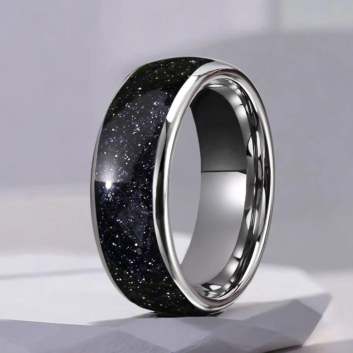 

Tungsten Carbide Rings for Men and Women 8mm Blue Sandstone Nebula Starry Sky Men's Engagement Wedding bands High Polish