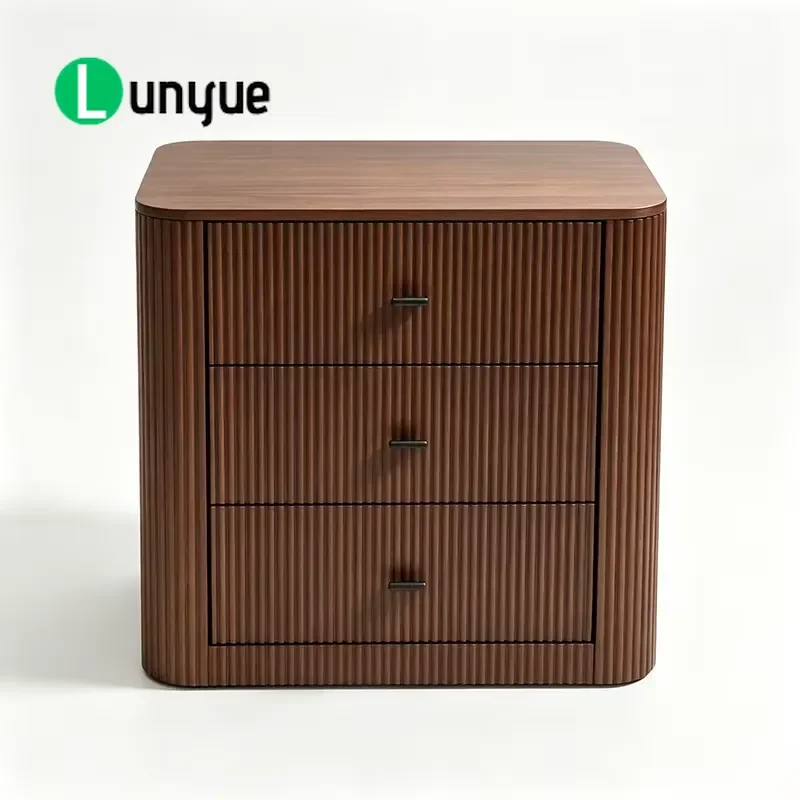 Modern Grooved Wood Bedside Table with Drawers Bedroom Furniture Nightstand Storage Cabinet Home Decor Supplier