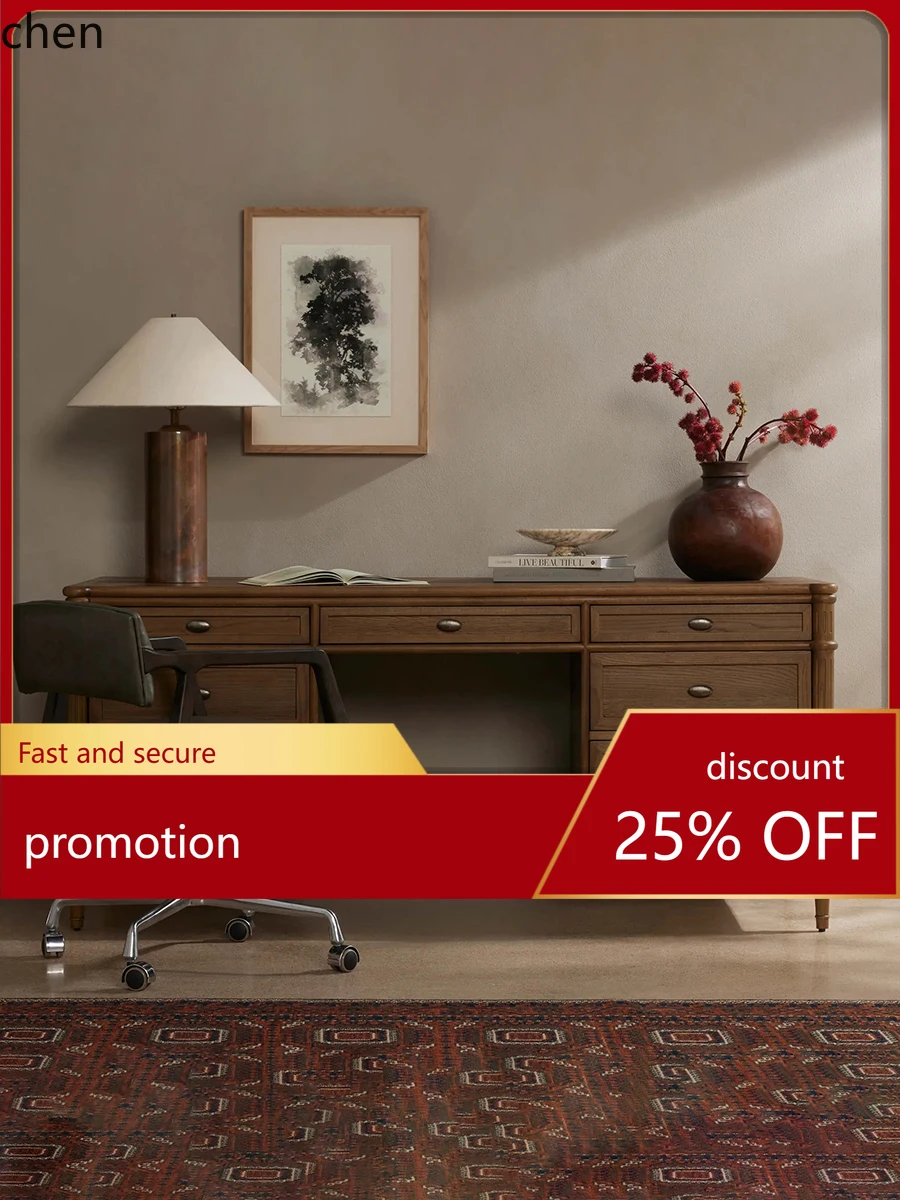 

HT Retro Solid Wood Desk Country Style Writing New Chinese Style Office Desk Home Simple Zen Computer Desk