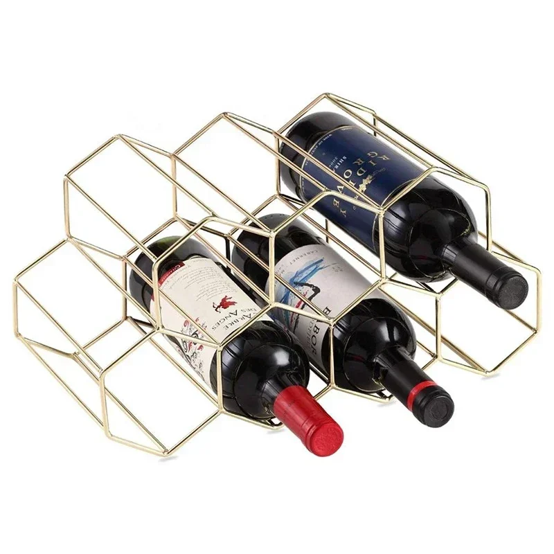 Metal Honeycomb Wine Rack Rose Gold Black Wine Bottle Holder Storage Rack Hexagon Champagne Storage Display Home Decoration