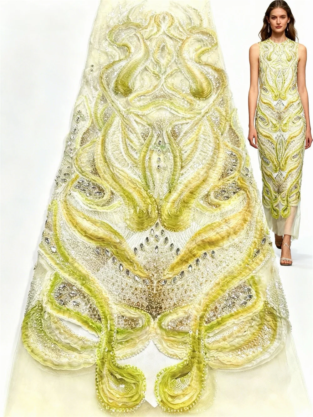 

African Nigerian 2026 High-Quality Sequins Tulle 3D Lace Fabric for Prom Dresses Beads Chiffon Embroidery Sewing Net Cloth 5Yard