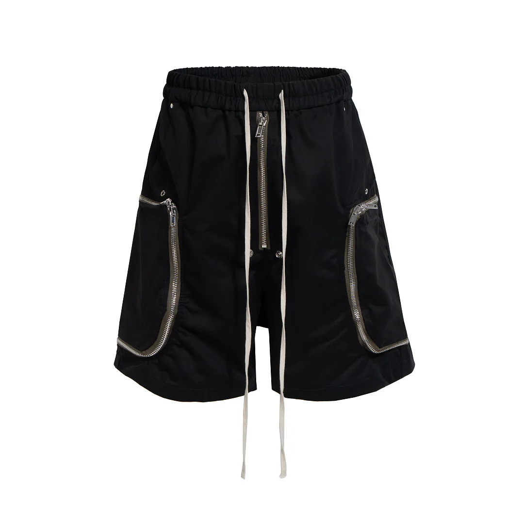 European & American High-street Vintage Drawstring Loose Diamond-shaped Large Pocket Multi-zip Denim Shorts Hip Hop High Street