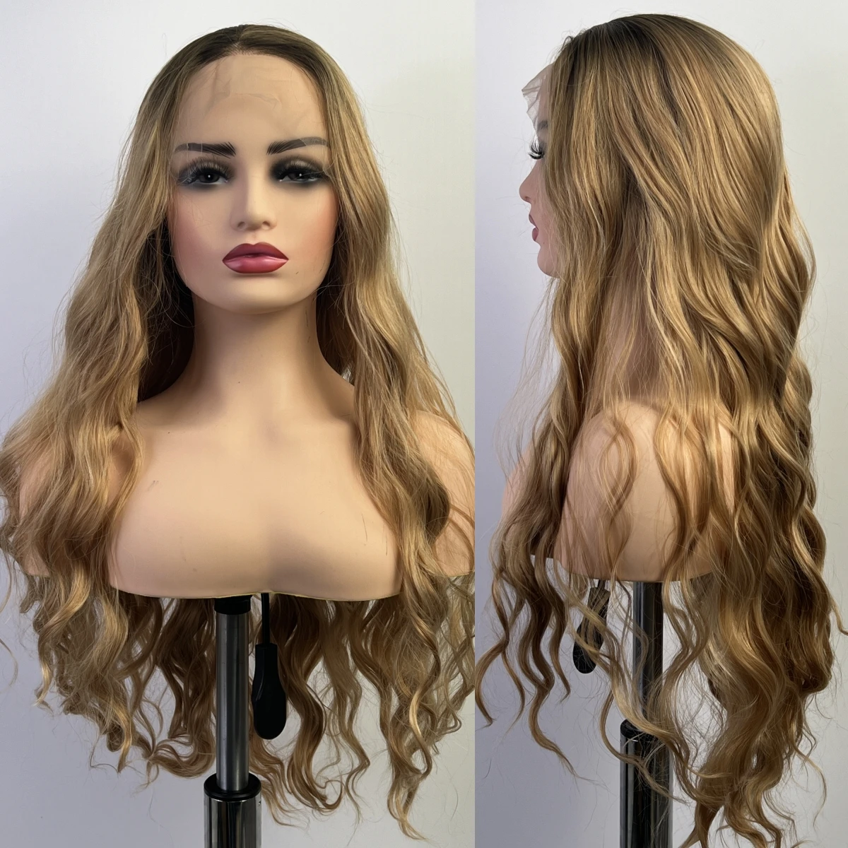 Natural Brown Synthetic Lace Front Wig Long Wave Wig 180 Density 13 * 4 Front Lace Natural Interhair Line Adjustable mesh cap