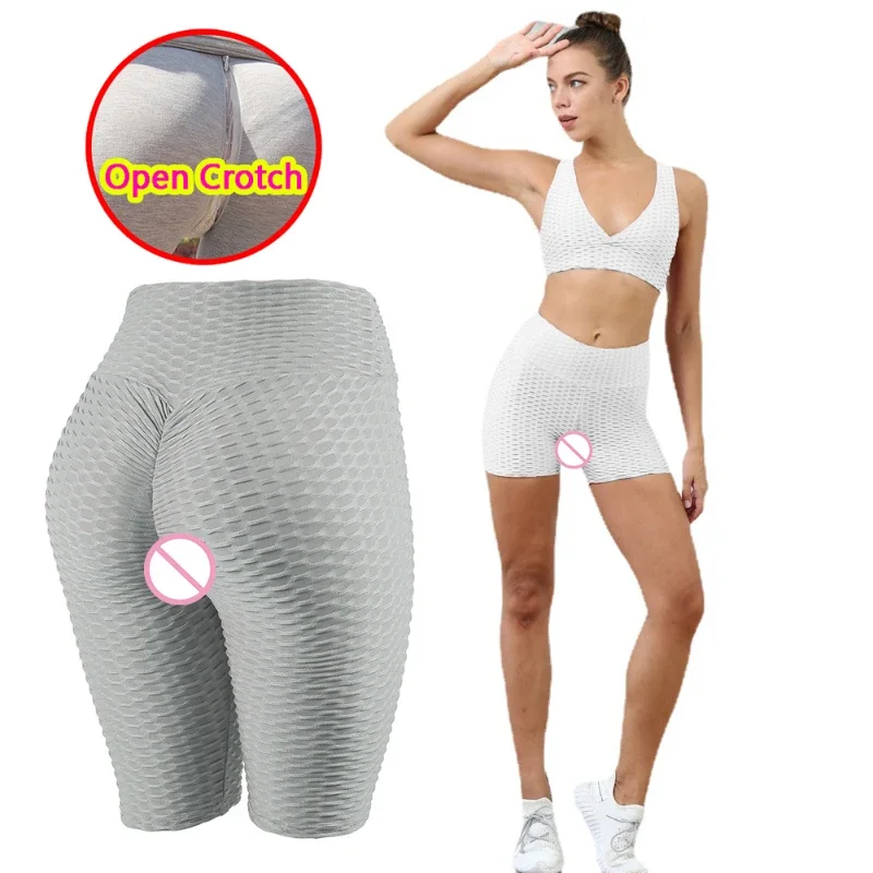 Open Crotch Woman Sexy High Rise Gym Leggings Fitness Breathable Mini Hot Pants Crotchless Thin Short Panties Trousers