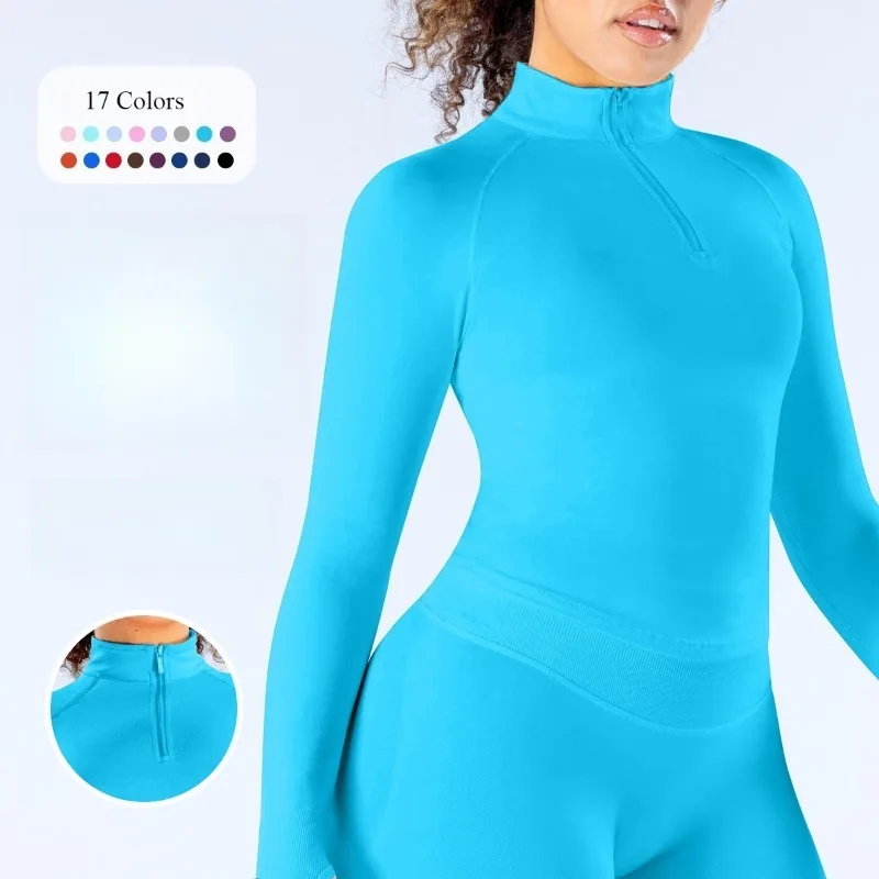 

Новые трикотажные изделия на половину молнии, спортивные женские эластичные дышащие рубашки из спандекса для фитнеса, спортивная толстовка для отдыха