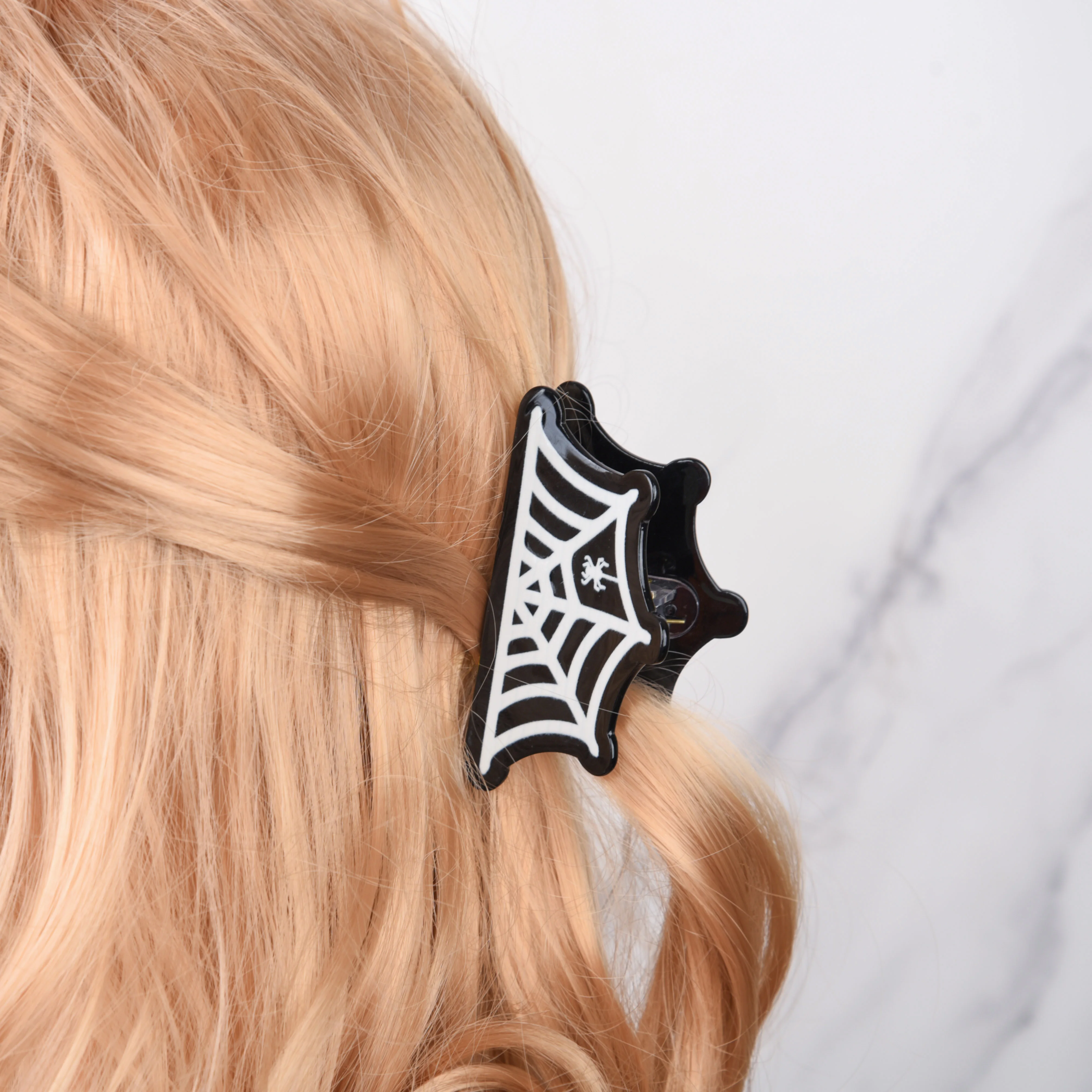 DS New Halloween Spider Web Hair Claw Horror Spider Print Acrylic Claw Clip Strong Hair Clips Hair Accessories for Women Girls