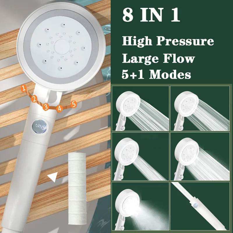 

7 In 1 Shower Head With Filter 5 Modes High Pressure Water Saving Nozzle Powerful Pressurized Hand Showers Bathroom Accessories