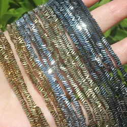 Very Shining ! Natural Hematite Faceted Square 3x1mm/4x2mm loose beads 15.5