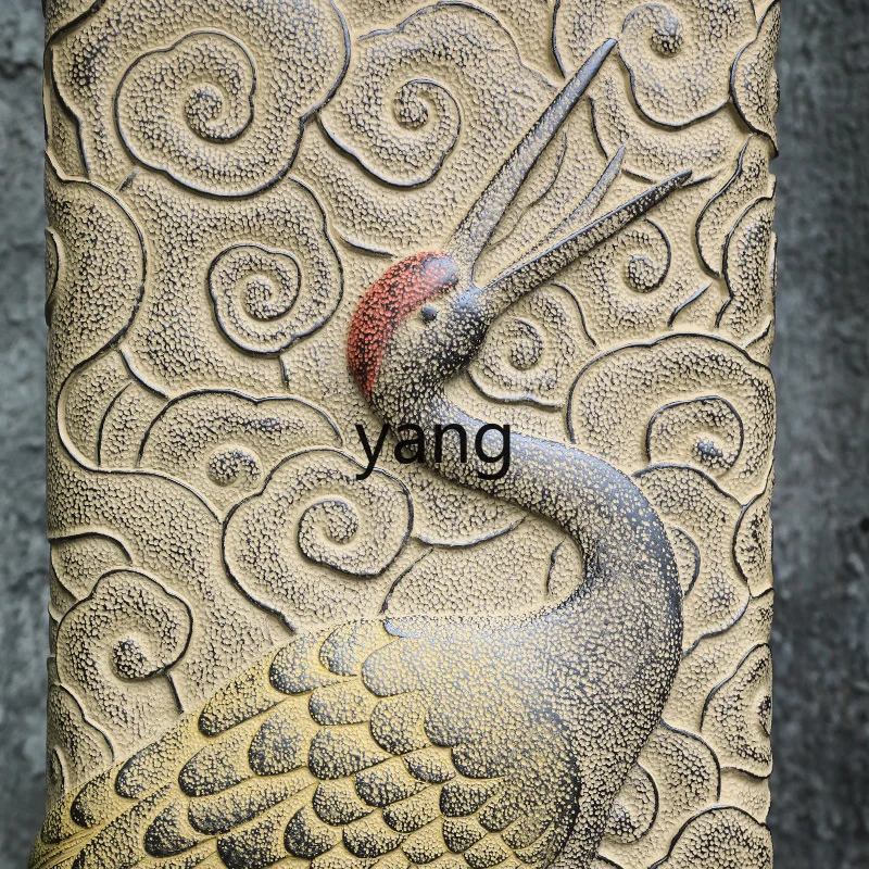 

CX New Chinese Style Imitation Stone Display Pillar Ornament Home Decoration Indoor Living Room Antique Crane Base
