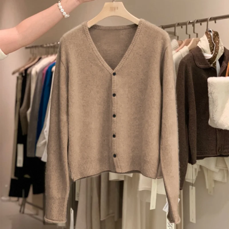 

Spring And Autumn New% Wool Knitted Cardigan Women Korean Style Long Sleeve Loose Slimming Versatile Sweater