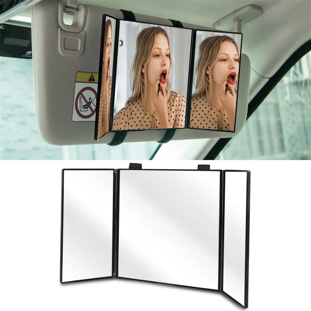 ISFRIDAY Car Makeup Mirror 3 Section Folding Cosmetic Mirror Auto Sun-shading Car Visor Mirror Adjustable Auto Cosmetic Mirror