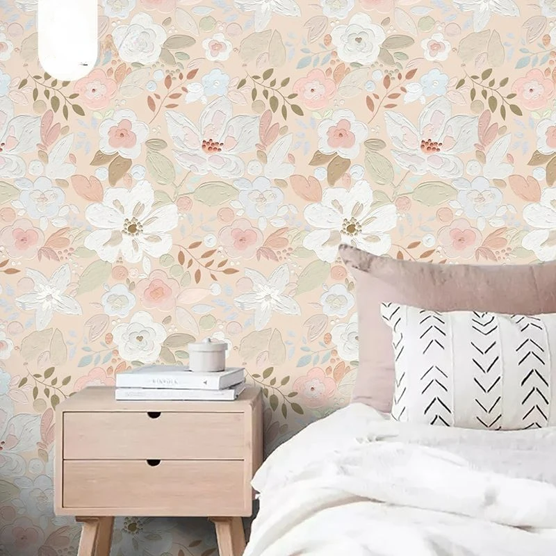 Papel tapiz de estilo crema, autoadhesivo grueso, decorativo, arte de moda Floral, papel tapiz impermeable para paredes de dormitorio