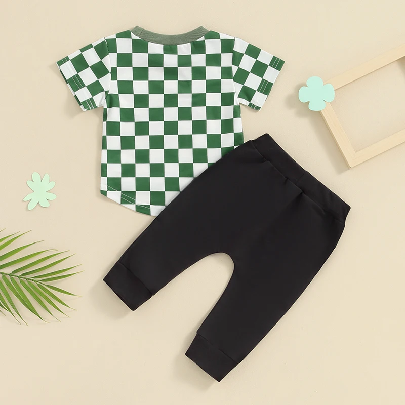 Stylish Baby St Patrick s Day Costume Green Shamrock Print Tee and Pants Set for Infant Toddler Summer Outfit