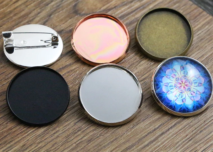 New Arrive 10pcs/lot 25mm 5 Colors Plated  Brooch Style High Quality Cameo Settings Cabochon Base Brass Copper Blank Tray