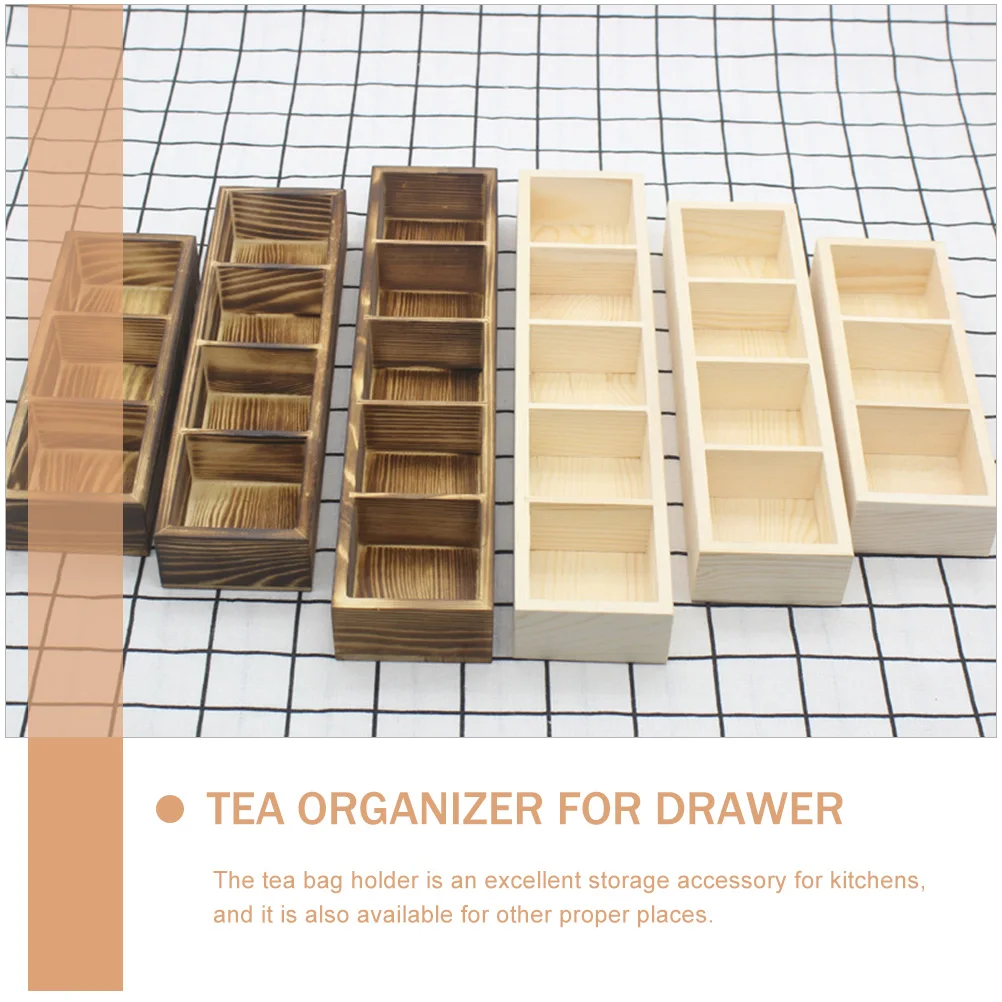 

Retro 3-Compartment Wood Storage Box for Tea Bags Coffee Bags Sugar Salt Pepper Packets Wooden Organizer Container