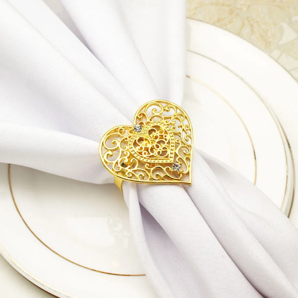 

4Pcs Heart Napkin Rings Hollow Design Elegant Napkin Buckles Wedding Dinner Table Decor Romantic Party Serviette Holders