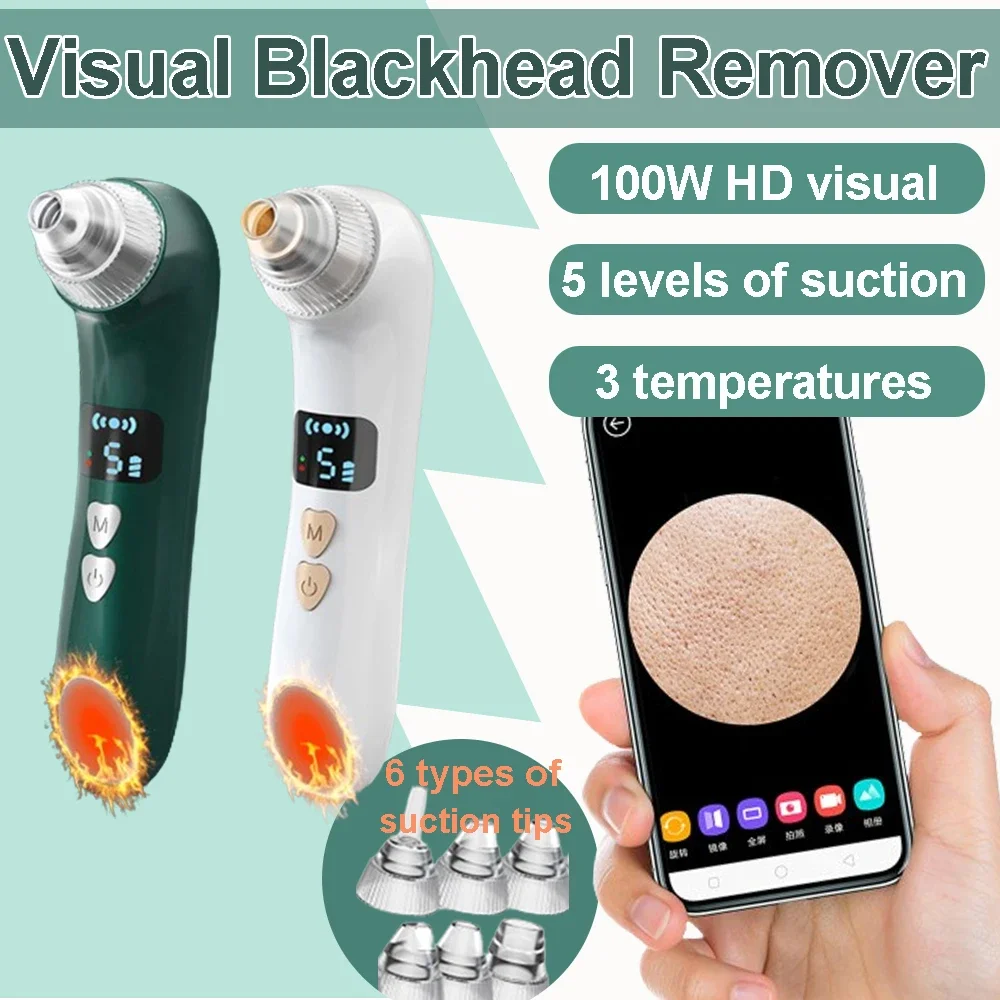 Visuele Comedondrukker Gezicht Diepe Schone Machine Mee-eters en Acne Remover Verwarmde Gezicht Extractor Elektrische Mee-eter Sucker