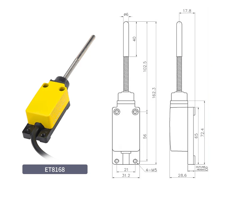 Waterproof ME-8100 Series Limit Switch AC250V 1NO/1NC Self-Reset Touch, Controller with DIN Rail, Mount for Industrial Machine