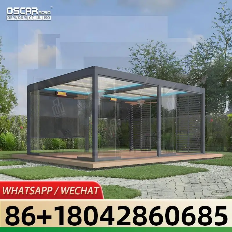 Outdoor Waterproof Electric Lighting Motorized Patio Cover for Garden Backyard Balcony pergola