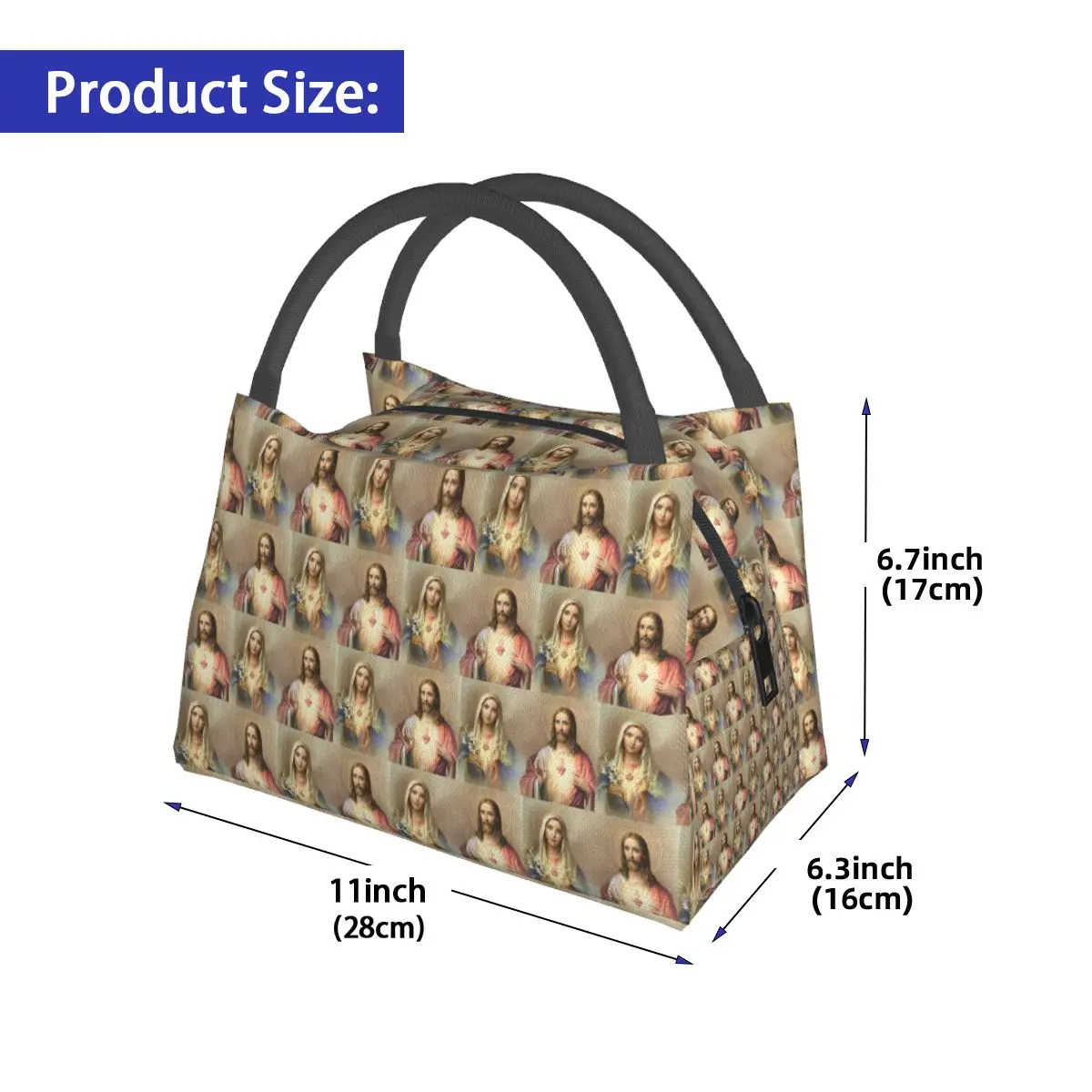 Sacred Heart Jesus Immaculate Mary Religious Poster Insulated Lunch Bag for Women Children Portable Food Boxes Thermal Lunch Box
