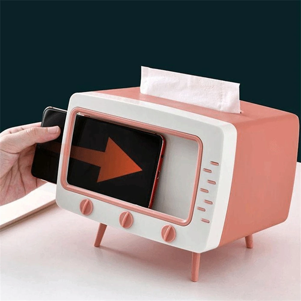 2 In 1 Tv Mobile Phone Stand With Tissue Box Home Simple Cute Cellphone Holder Multifunction Desktop Decoration 3 Optional Color
