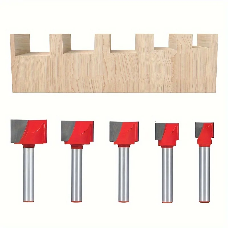 5-Piece Set of 6mm Shank Flush Trim Router Bits for Woodworking, Carving, Countertop Routing, and Table Edge Finishing