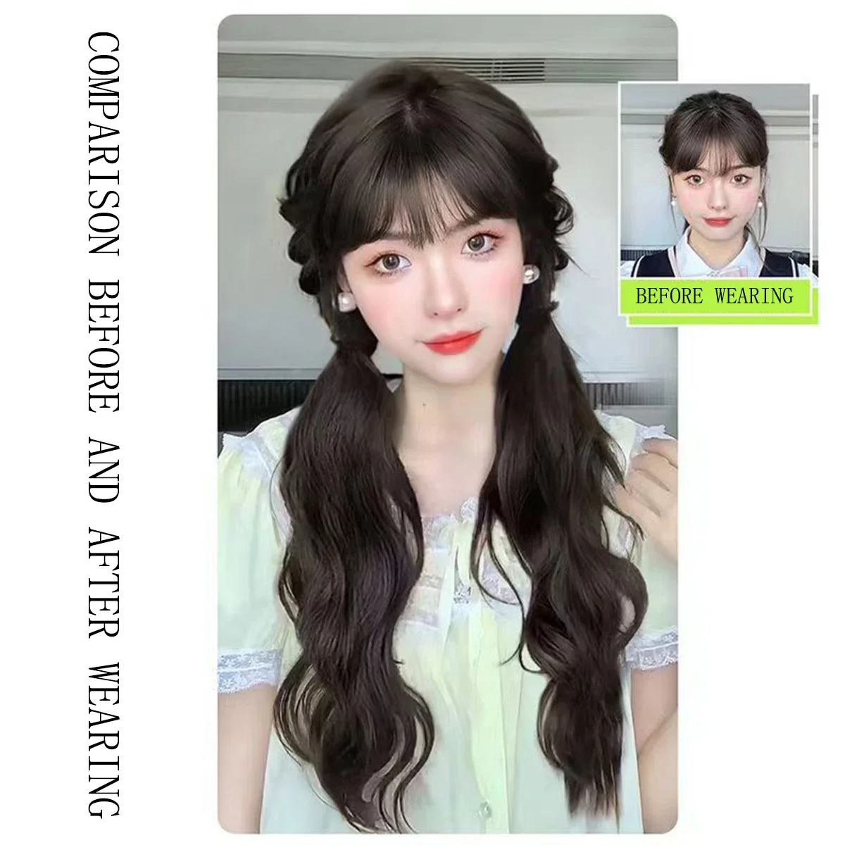 شريط مطاطي اصطناعي ذيل حصان امرأة حلوة سوداء مجعد قليلا ذيل حصان تمديد طويل مقاومة للحرارة شعر مستعار الأسيتالديهايد #1