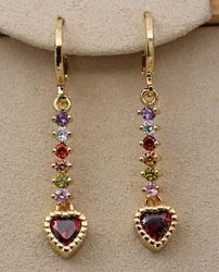 Trendy Dangle Drop Earrings for Women Gold Color Chain Earring Rainbow Zircon Jewelry Accessories for Wedding Engagement Gift
