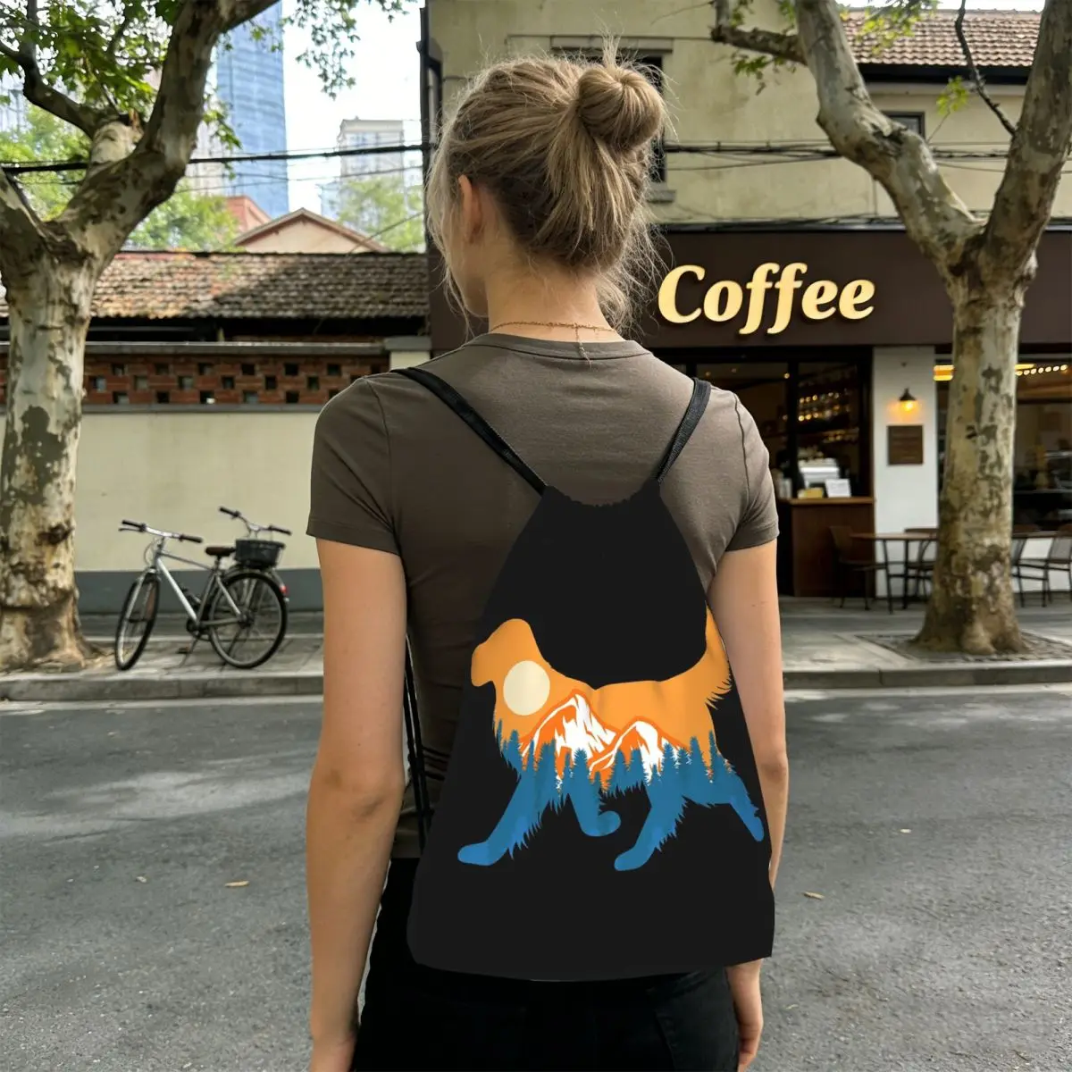 

Golden Retriever Pine And Sunset Backpacks Multi-function Drawstring Bags Storage Bag Book Bags for Man Woman Students