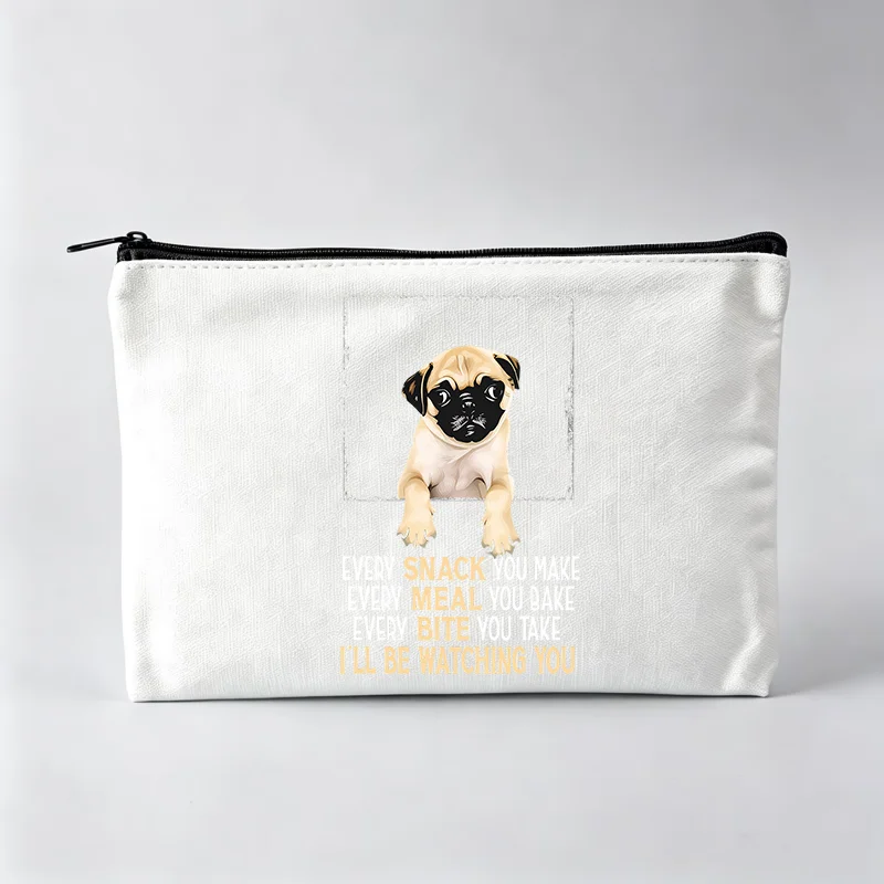 Bolsa de Maquiagem Gráfica com Estampa de Cachorro Pug para Mulheres, Pouch Cosmético Casual para Uso Diário