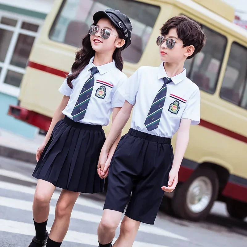 Kinder School Uniform Set Graduation Japanese Jk Uniform Zomer Basisschool Engels Performance Shirt Met Korte Mouwen