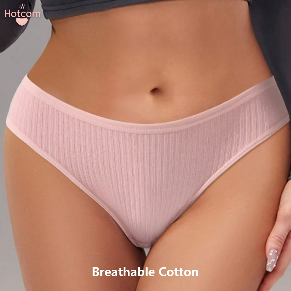 Hotcom 7Pcs Womens Seamless Ribbed Cotton Thongs Low Waist Bikini Briefs Comfortable Breathable Everyday Sports Panties image 2