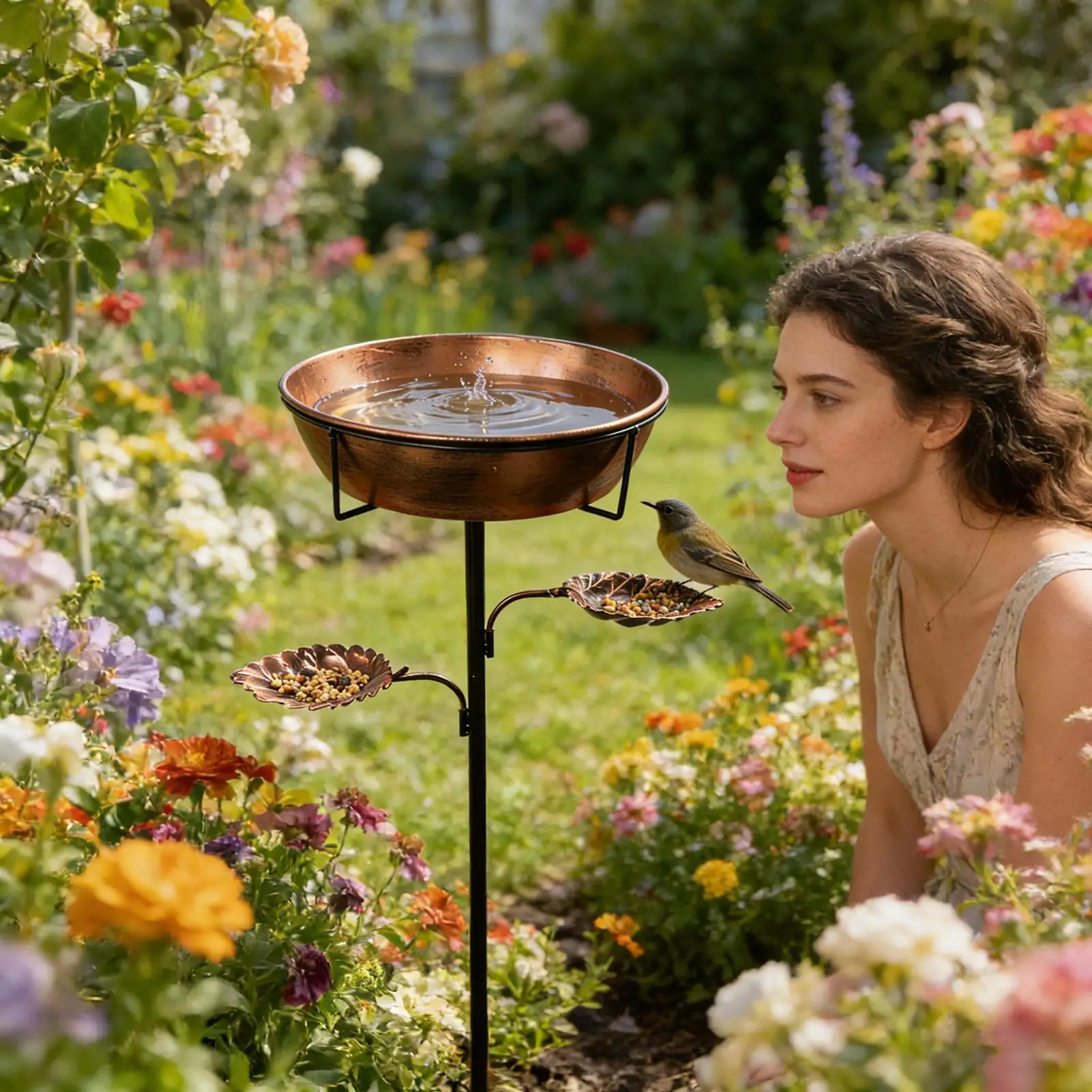 

Винтажная железная купель для птиц 36,61 дюйма, регулируемая по высоте, для сада, для кормления птиц, для декора газона на открытом воздухе