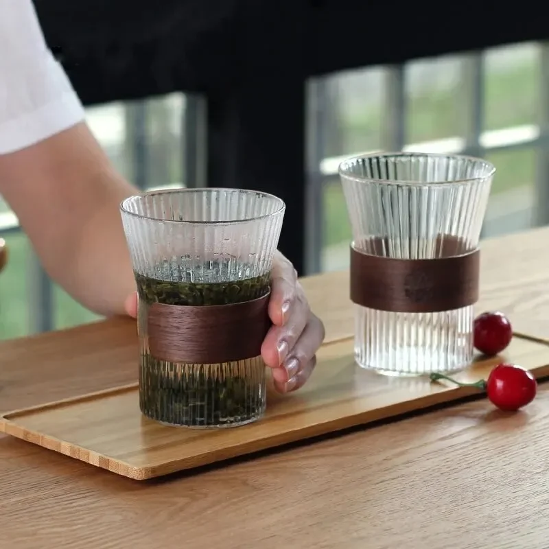 350ML Cocktail Glass Walnut Cup Sleeve Glass Cup Japanese Style Wine Drinking Glasses Coffee Mug Home Kitchen Supplies