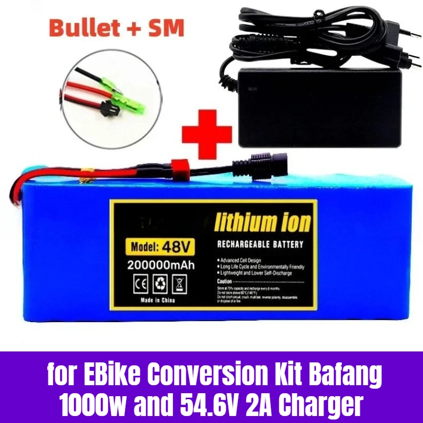 

48v 20Ah 18650 Lithium Ion Battery Pack 13S3P for EBike Conversion Kit Bafang 1000w and 54.6V 2A Charger
