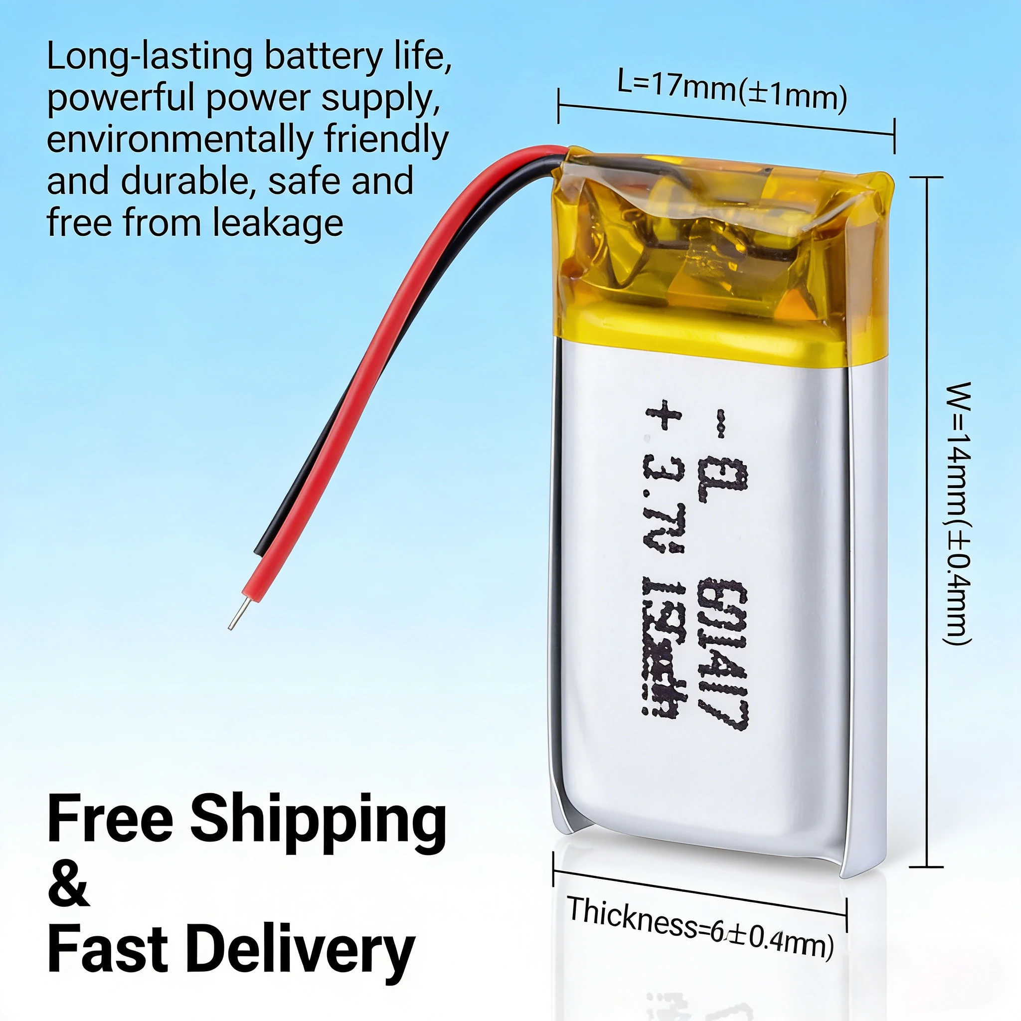 

601417 3.7V 150mAh Lithium Polymer Battery Replacement for Bluetooth Earphone Headset MP3 MP4 Player Smart Watch 061417