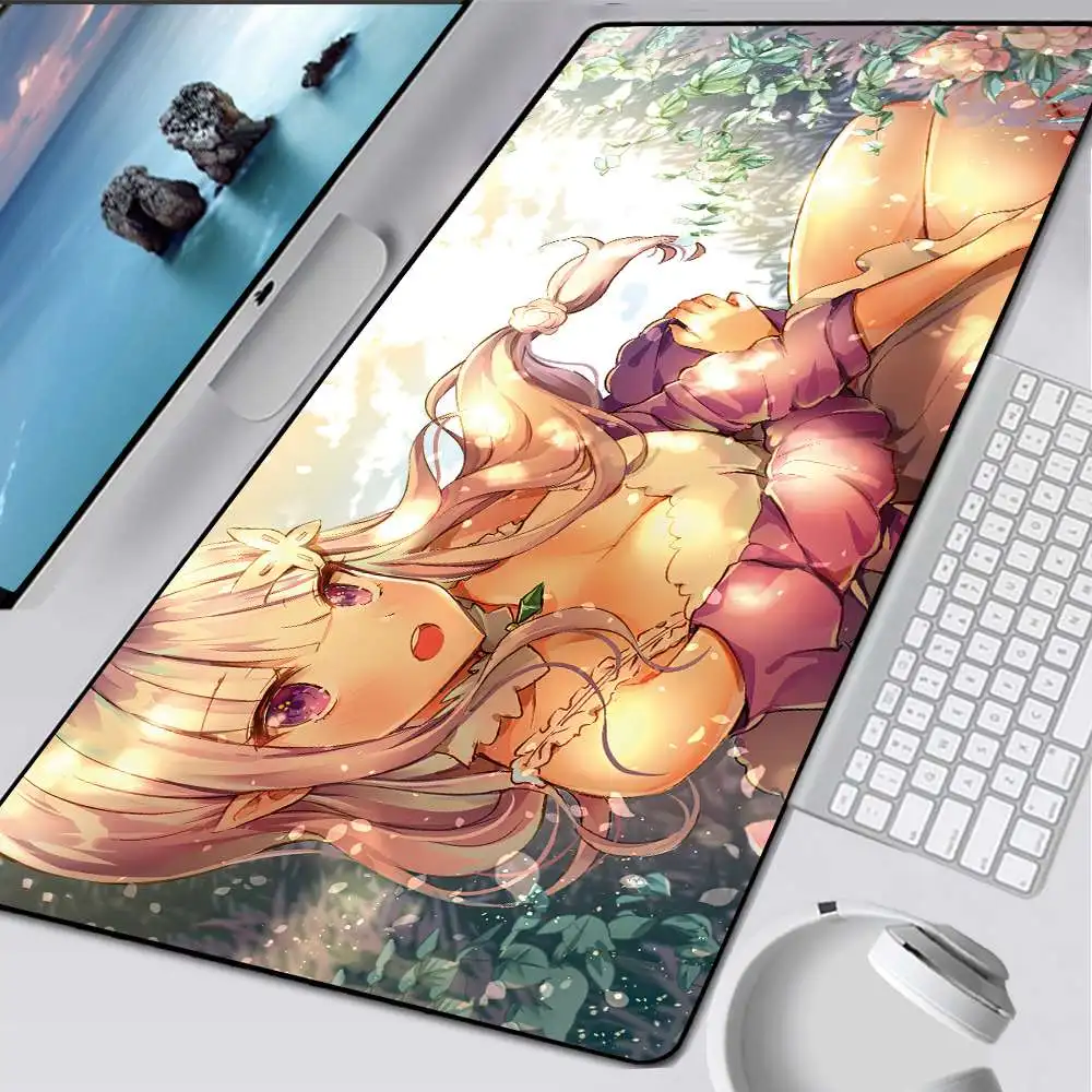 Re:Zero Beauty – tapis de souris avec impression HD XXL, accessoire pour Gamer, grand ordinateur, bord de verrouillage, tapis de clavier, dessin animé, livraison directe