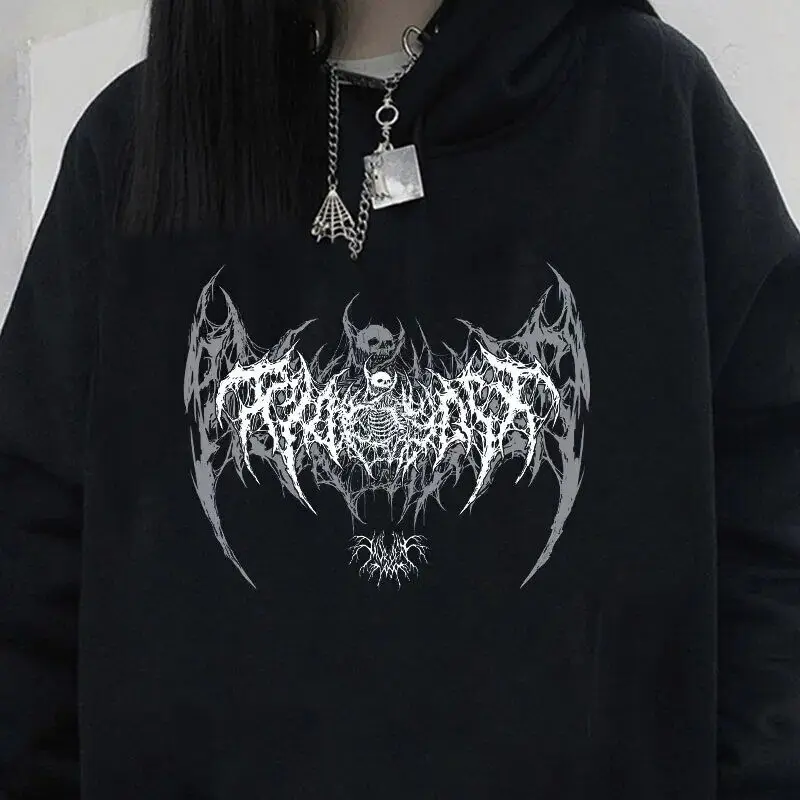 Skull Graphic Inner Demon Gothic Printed Hoodie Sweatshirt Girl Unisex Pullover