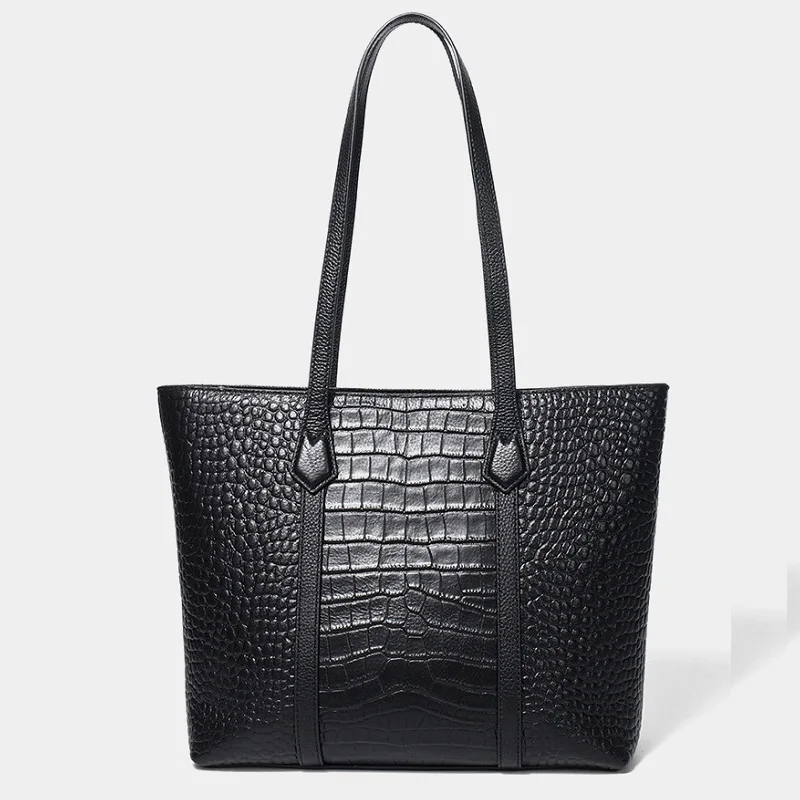 

Trendy Genuine Leather Shoulder Bag For Women 2026 New Large Designer Female Handbag Purses Versatile Alligator Pattern Tote Bag