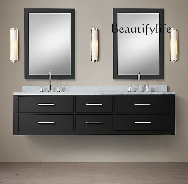 

yj19 Italian light luxury solid wood bathroom cabinet American country retro bathroom cabinet Nordic simple cabinet