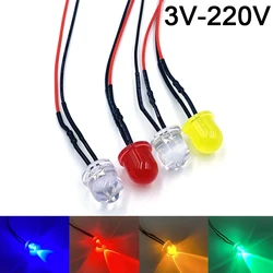 5pcs 12mm LED precablati che emettono diodi con resistenza lampadine a LED Ultra luminose 3V 12 12V 24V 36V 48V 60V 110V 220V