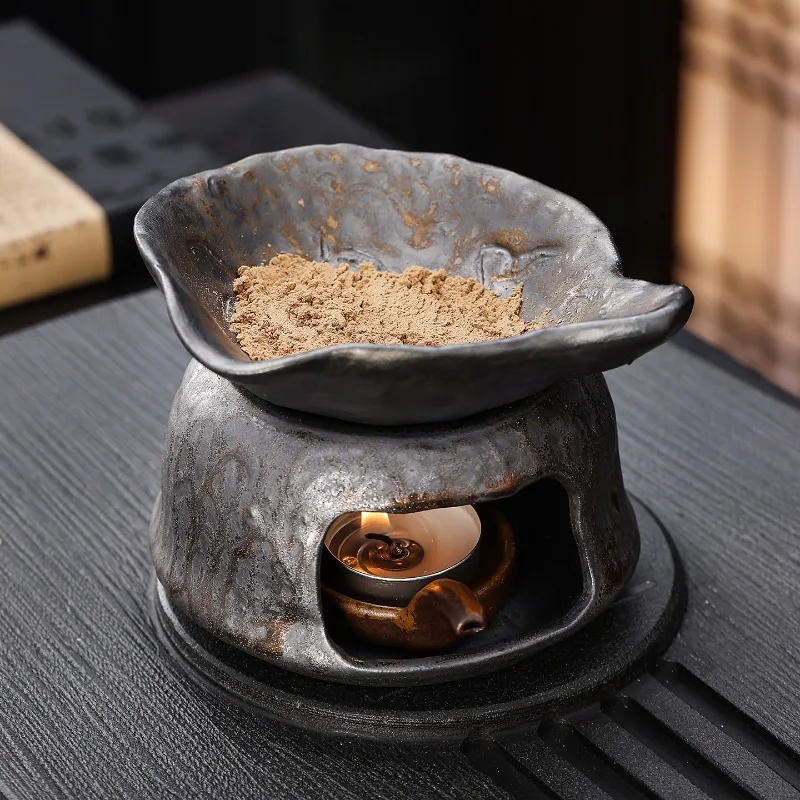 1pc Vintage Rough Pottery Tea & Aroma Warmer Old Rock Clay Candle Heater for Tea Leaves Herbs & Natural Scents (Without Candles)