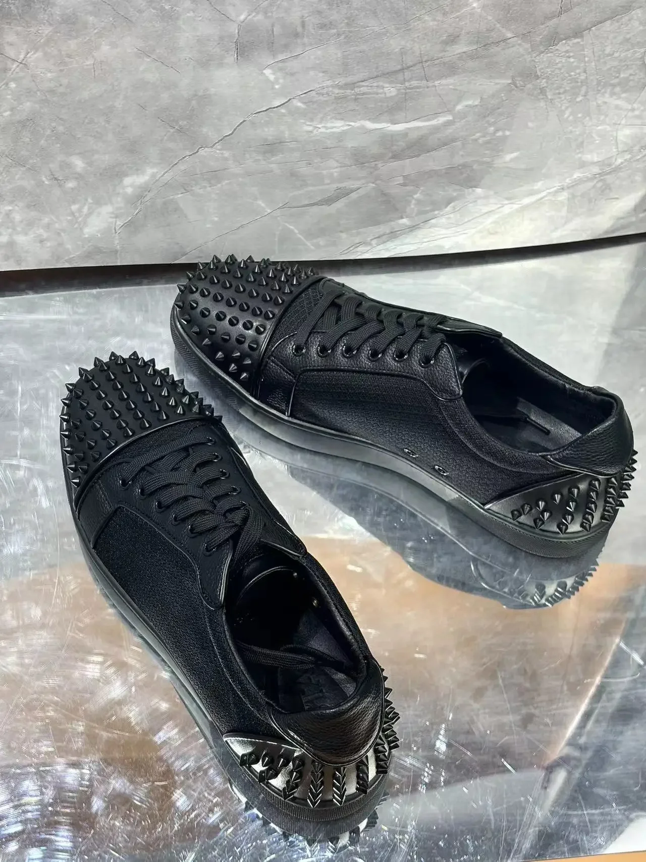 

2025 New Round Toe Flat Strap Rivets Street Punk Black Mesh Men's Casual Sports Shoes Office Commuter Men Large Size Single Shoe