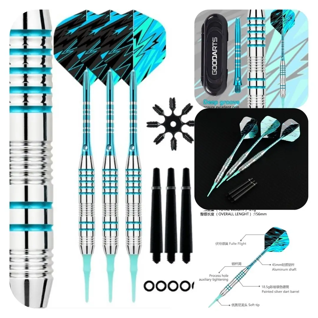 Professional 21g Darts 3pcs Soft Tips Set  Electronic Dartboard Game w Flights Aluminum Shaft Sports Soft Darts