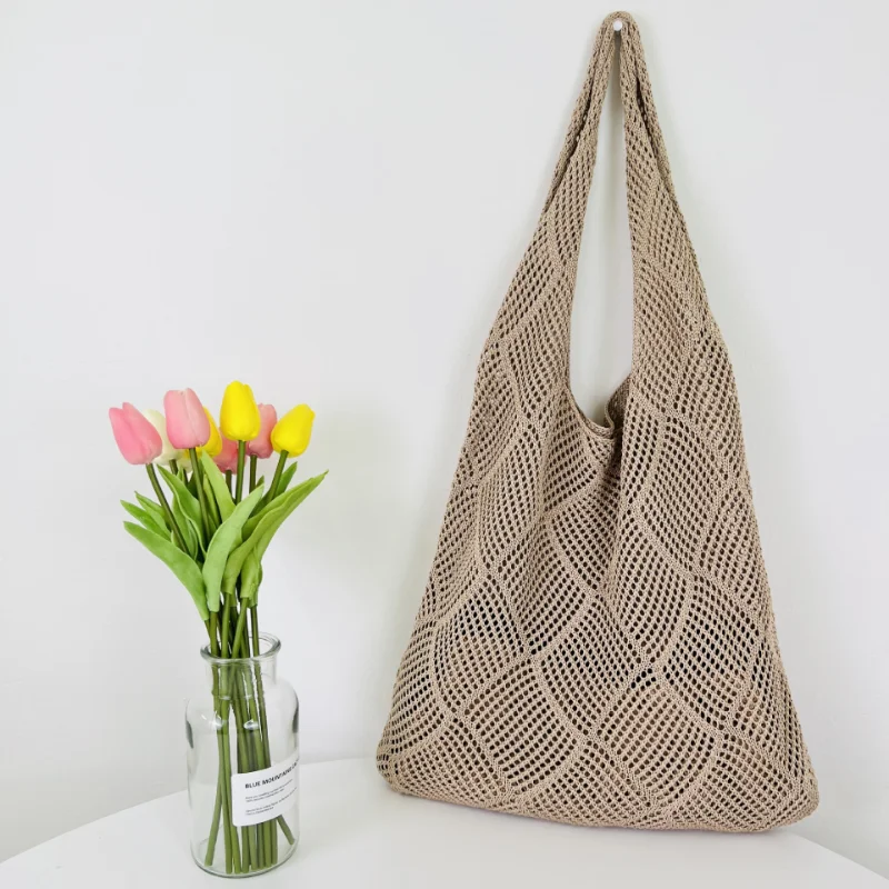 

Fashion Hollow Design Woven Women Shoulder Bag Knitted Large Capacity Handbag Summer Travel Tote Casual Beach Bag