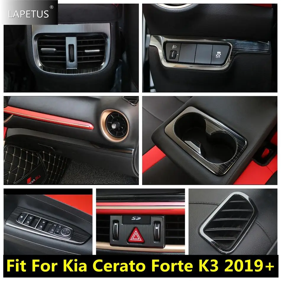 

Black Brushed Center Control Strip / Glass Lift Button /Water Cup Cover Trim For Kia Forte Cerato K3 2019 - 2023 Car Accessories