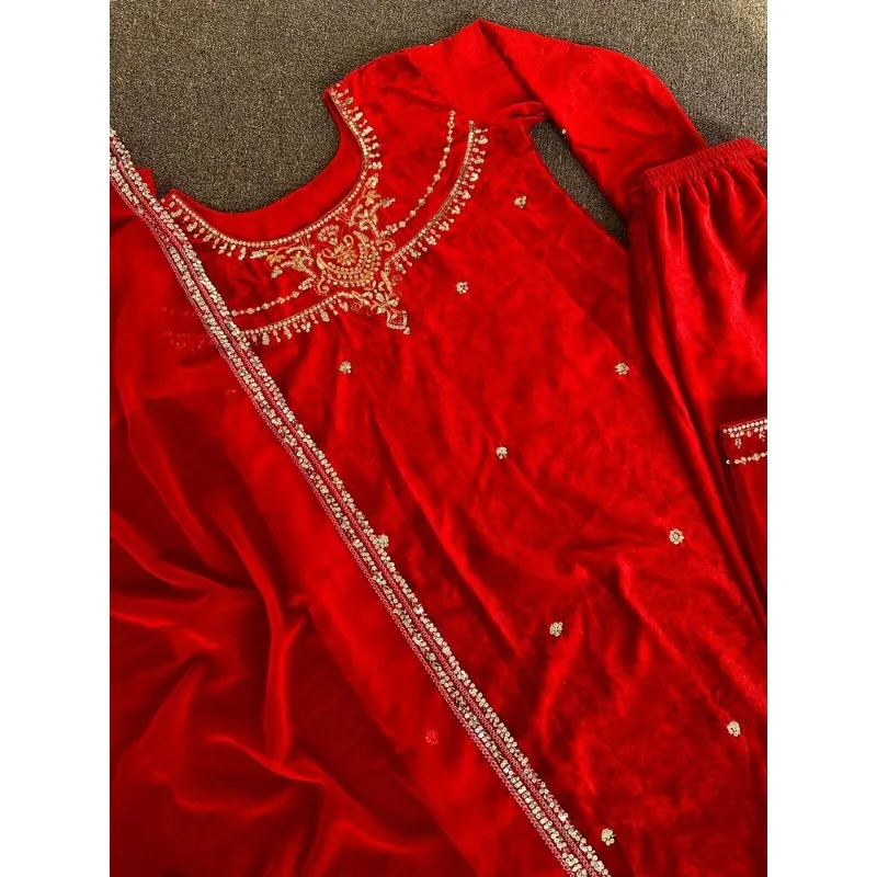 Red Pakistan Salva Camiz Dress Indian Wedding Party Dress Polaroid Suit